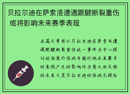 贝拉尔迪在萨索洛遭遇跟腱断裂重伤 或将影响未来赛季表现